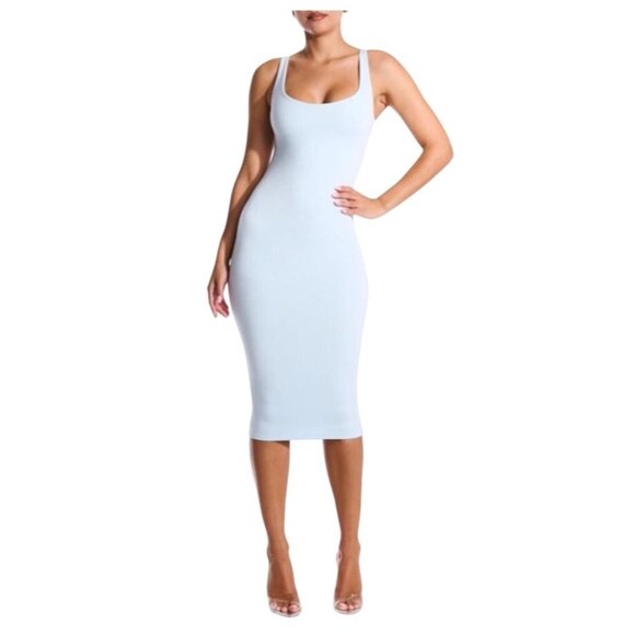 Naked Wardrobe Metallic Hourglass Midi Dress‎ in Blue, Size 1X - Picture 1 of 14